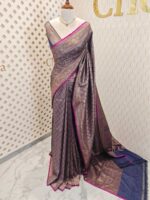 Soft katan silk with 2 end drop flower design and contrast border - Image 3