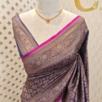 Soft katan silk with 2 end drop flower design and contrast border