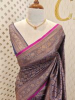 Soft katan silk with 2 end drop flower design and contrast border