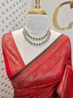 Soft katan silk with 2 end drop flower design and contrast border - Image 9