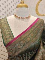 Soft katan silk with 2 end drop flower design and contrast border - Image 6
