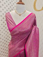 Soft katan silk with 2 end drop flower design and contrast border - Image 14