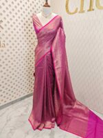 Soft katan silk with 2 end drop flower design and contrast border - Image 16