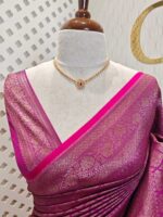 Soft katan silk with 2 end drop flower design and contrast border - Image 15