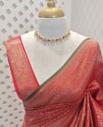 Soft katan with 3 flowers in floral diamond shaped design and contrast border - Image 15
