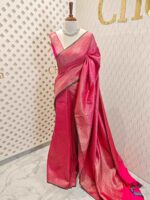Soft katan with 3 flowers in floral diamond shaped design and contrast border - Image 3