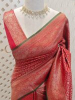 Soft katan with 3 flowers in floral diamond shaped design and contrast border - Image 12