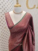Soft katan with 3 flowers in floral diamond shaped design and contrast border - Image 5