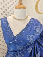 Tussar sIlk with dotted print and mirror work border - Image 3