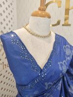 Tussar sIlk with dotted print and mirror work border - Image 2