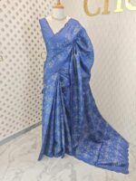 Tussar sIlk with dotted print and mirror work border - Image 4