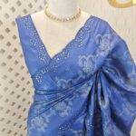Tussar sIlk with dotted print and mirror work border