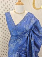 Tussar sIlk with dotted print and mirror work border