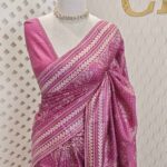 Tussar silk with hand block printed design