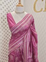 Tussar silk with hand block printed design