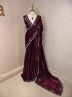 Georgette with floral motif and stone work on border - Image 19