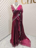Georgette with floral motif and stone work on border - Image 7