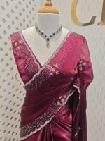 Georgette with floral motif and stone work on border - Image 5