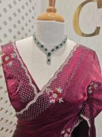 Georgette with floral motif and stone work on border - Image 6