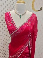Georgette with floral motif and stone work on border - Image 8