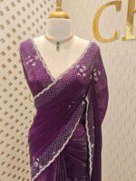 Georgette with floral motif and stone work on border - Image 11