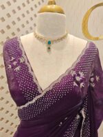 Georgette with floral motif and stone work on border - Image 12