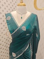 Georgette with stone work motifs and scallop border - Image 14