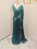 Georgette with stone work motifs and scallop border - Image 16