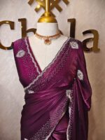 Georgette with stone work motifs and scallop border - Image 23