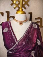 Georgette with stone work motifs and scallop border - Image 24