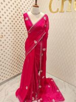 Georgette with stone work motifs and scallop border - Image 13