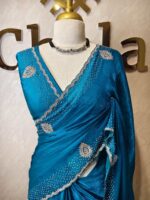 Georgette with stone work motifs and scallop border - Image 29