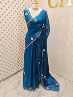 Georgette with stone work motifs and scallop border - Image 4