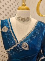 Georgette with stone work motifs and scallop border - Image 3
