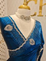 Georgette with stone work motifs and scallop border - Image 2