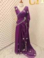 Georgette with stone work motifs and scallop border - Image 10