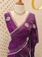 Georgette with stone work motifs and scallop border - Image 8