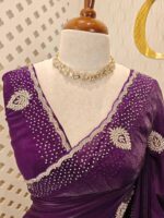 Georgette with stone work motifs and scallop border - Image 9