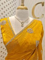 Georgette with stone work motifs and scallop border - Image 6