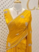Georgette with stone work motifs and scallop border - Image 5