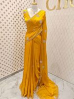 Georgette with stone work motifs and scallop border - Image 7