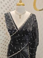 Georgette with bindi like design and scallop border - Image 5