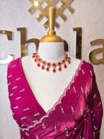 Georgette with bindi like design and scallop border - Image 27