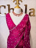 Georgette with bindi like design and scallop border - Image 26