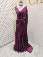 Georgette with bindi like design and scallop border - Image 4