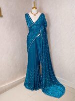 Georgette with bindi like design and scallop border - Image 31