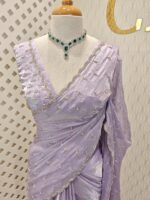 Georgette with bindi like design and scallop border - Image 14