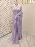 Georgette with bindi like design and scallop border - Image 16