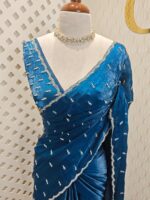 Georgette with bindi like design and scallop border - Image 17