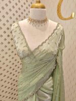 Georgette with bindi like design and scallop border - Image 20